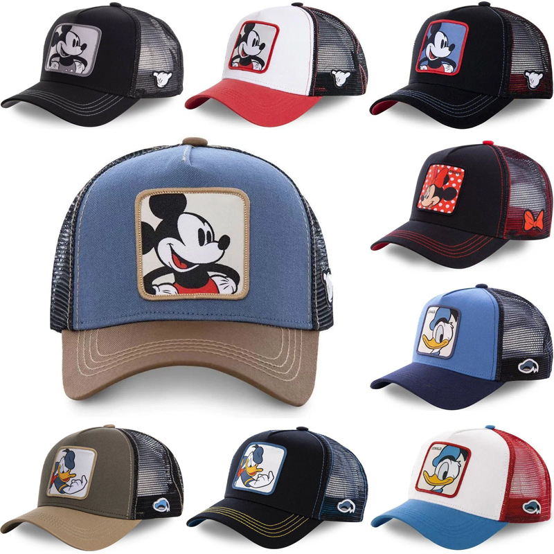 Streetwear Brand Beanie - หมวกแก๊ปมิกกี้เมาส์น่ารัก ตาข่ายด้านหลัง ปรับขนาดได้ ลายการ์ตูนโดนัลด์ดั๊ก สไตล์ฮิปฮอป ป้องกันแสงแดด