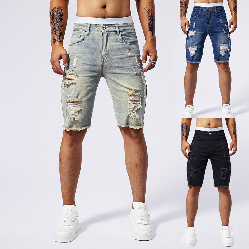 Streetwear Brand China - 2025 ฤดูร้อนใหม่ผู้ชาย Ripped กางเกงยีนส์กางเกงขาสั้นแฟชั่น Vintage Hole