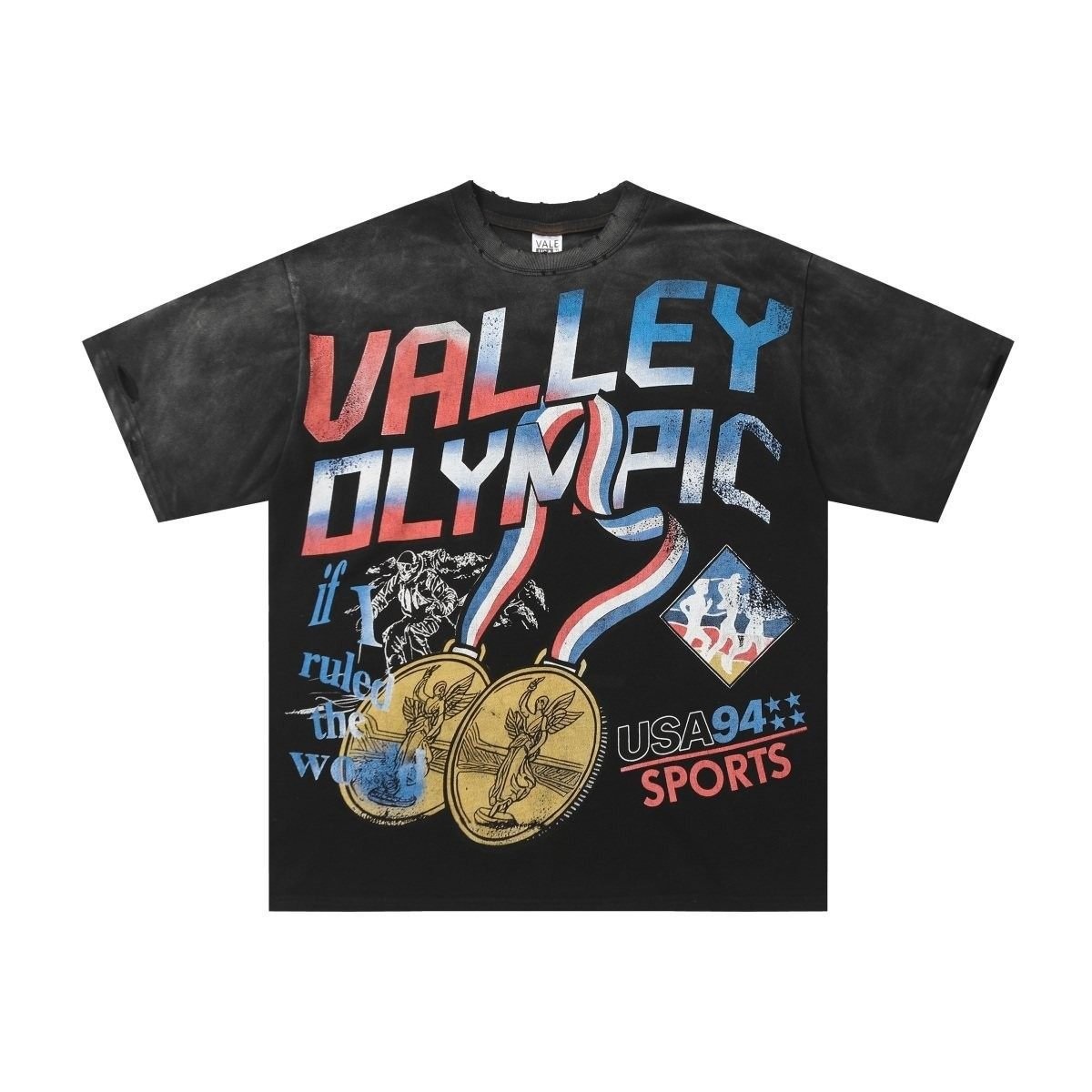 Valley Streetwear Brand - เสื้อยืดแขนสั้นสไตล์เรโทรอเมริกัน Vale Forever Valley, ลายพิมพ์ตัวอักษร, ทรงหลวม,