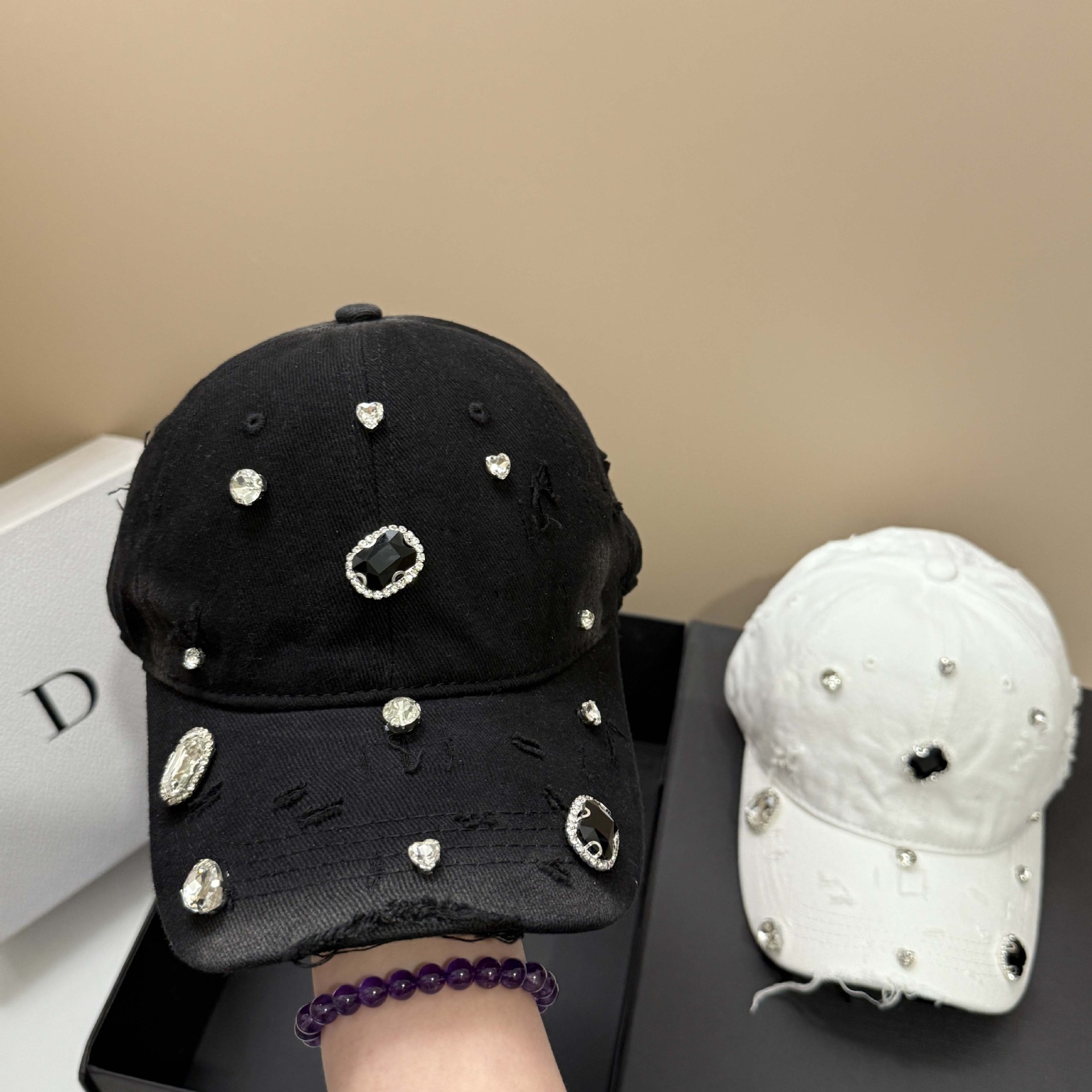 Streetwear Brand Beanie - Luxury Rhinestone Holeผ้าฝ้ายล้างเบสบอลหมวกแฟชั่นStreetwear Hip Hop Snapbackหมวกปรับครีมกันแดดเทนนิสหมวกกอล์ฟ