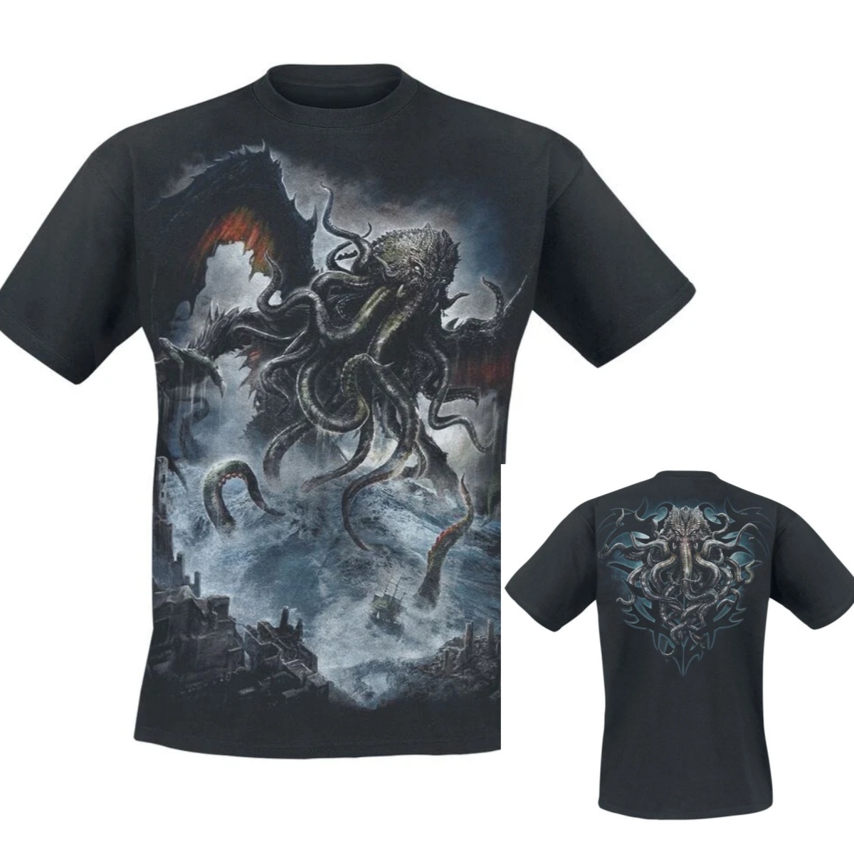 Gothic Streetwear Brand - Cthulhu Dark Gothic Spiral Brand เสื้อยืดผ้าฝ้ายกราฟิกทีชายหญิงฤดูร้อนสตรีทแวร์
