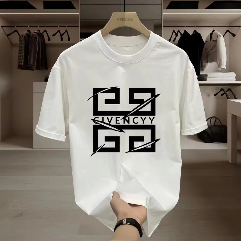 Streetwear Brand Designer - 2026 เสื้อยืดพิมพ์ลายโลโก้แบรนด์ GIVENCY สำหรับผู้ชาย เสื้อยืดแขนสั้นผ้าฝ้าย เสื้อแฟชั่นแนวสตรีทพร้อมดีไซน์กราฟิกสีขาว