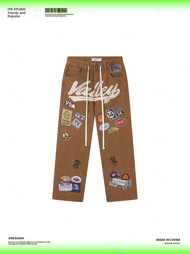 กางเกงยีนส์ผู้ชายทรงหลวมปักลาย - Valley Streetwear Brand บทวิจารณ์และราคา