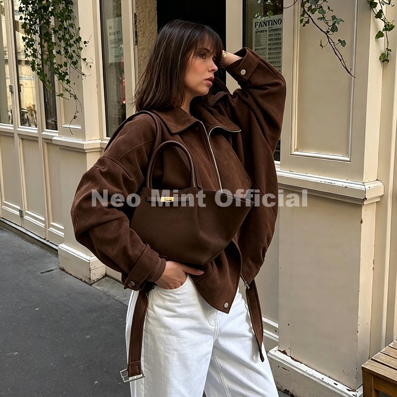 เสื้อแจ็คเก็ตหนังกลับสีน้ำตาลโ - Streetwear Brand Designer บทวิจารณ์และราคา
