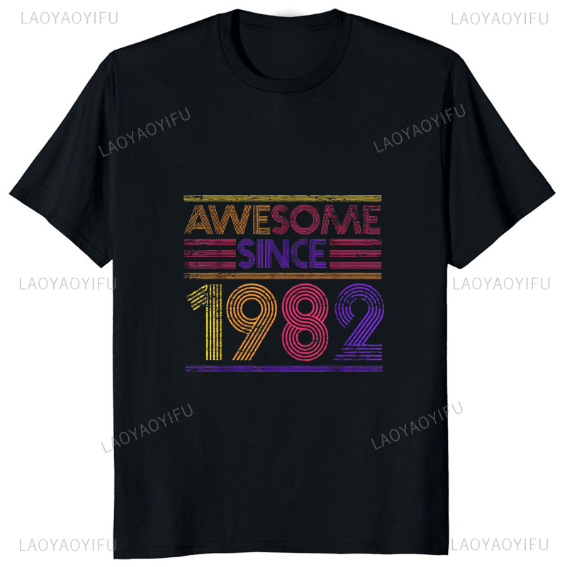 เสื้อยืดพิมพ์ลายวินเทจ1982รุ่น - Streetwear Brand T Shirt บทวิจารณ์และราคา